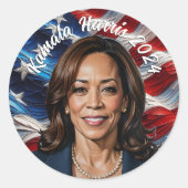 Kamala Harris 2024 und amerikanische Flagge Runder Aufkleber (Vorderseite)