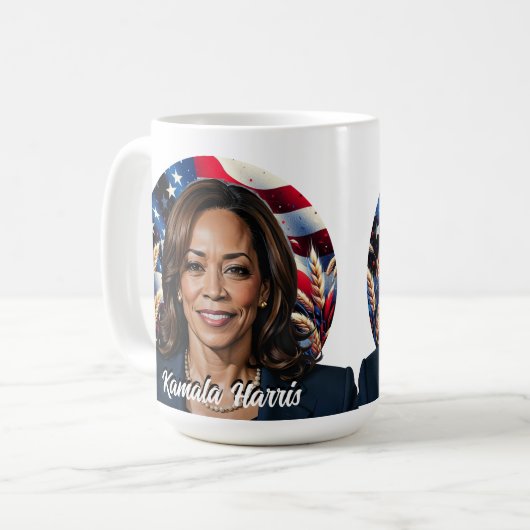 Kamala Harris 2024 US Flagge Kaffeetasse (Vorderseite Links)