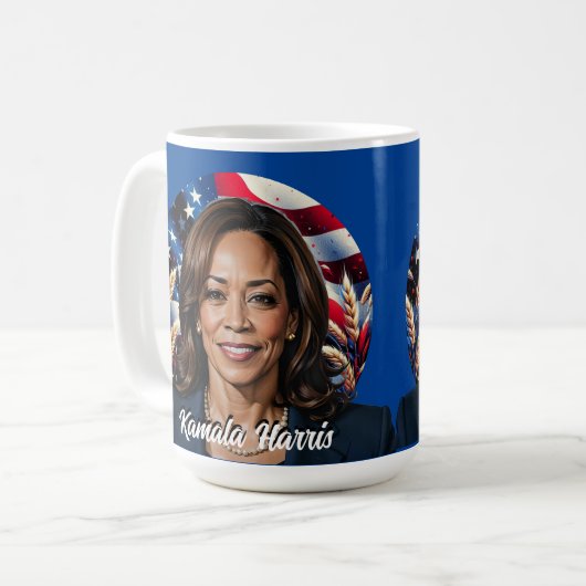 Kamala Harris 2024 US Flagge Kaffeetasse (Vorderseite Links)