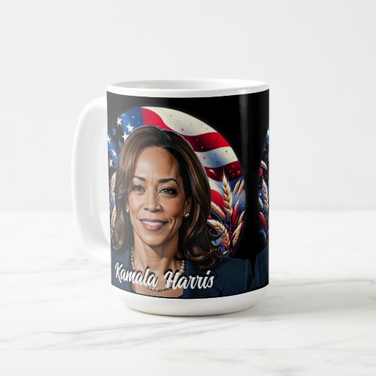 Kamala Harris 2024 US Flagge Kaffeetasse (Vorderseite Links)
