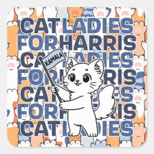 Kamala Harris 2024 Wahl Katzen Damen Präsidentin Quadratischer Aufkleber