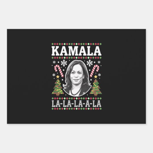 Kamala Harris 2024 Weihnachts-Comma La Xmas Geschenkpapier Set (Vorderseite)