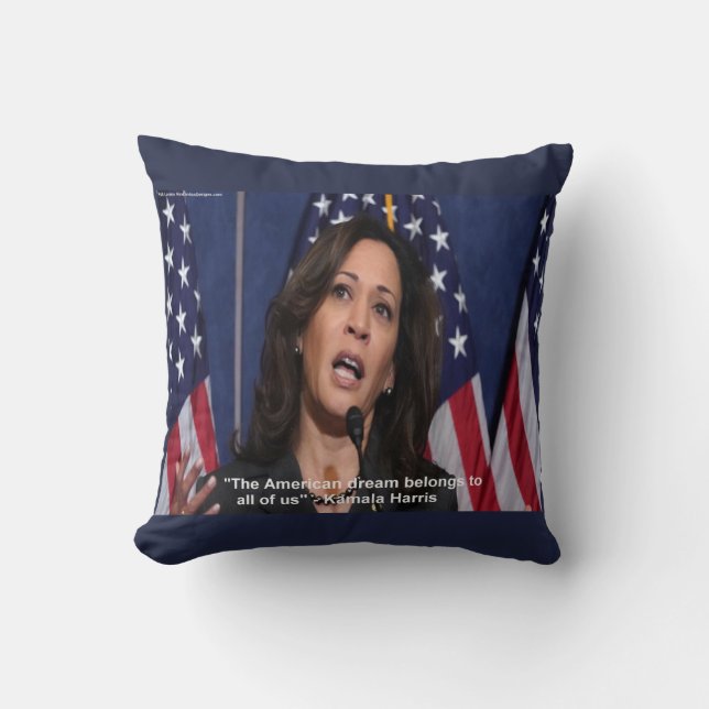 Kamala Harris & American Dream Quote Throw Kissen (Vorderseite)