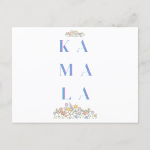 Kamala Harris. Blumen. Weiß und Blau Feiertagspostkarte