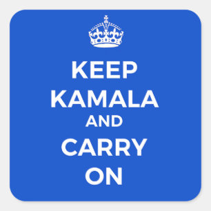 Kamala Harris Button - Behalten Calm, Blau Quadratischer Aufkleber
