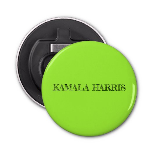 Kamala Harris Button Bottle Opener in Lime Green Flaschenöffner (Vorderseite)