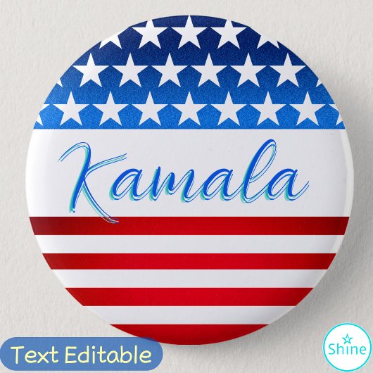Kamala Harris Campaign SWAG US Flag Elegantes Scri Button
