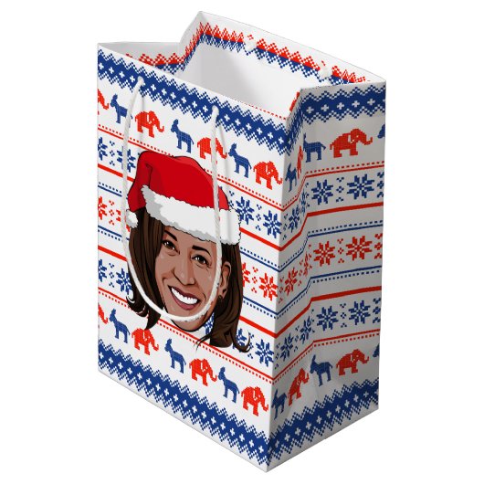Kamala Harris Christmas Mittlere Geschenktüte (Rückseite Schrägansicht)