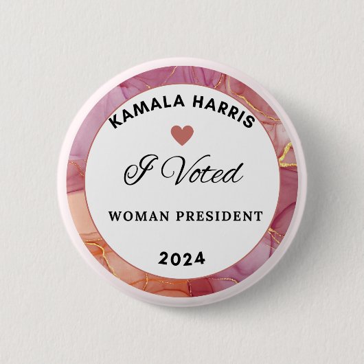 Kamala Harris Circle Button. Rosa Farbe. Button (Vorderseite)