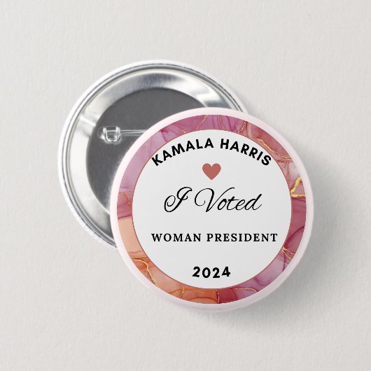 Kamala Harris Circle Button. Rosa Farbe. Button (Vorne & Hinten)
