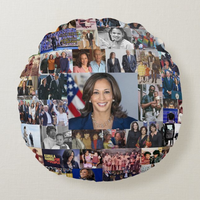 Kamala Harris Collage Throw Pillow Rundes Kissen (Vorderseite)
