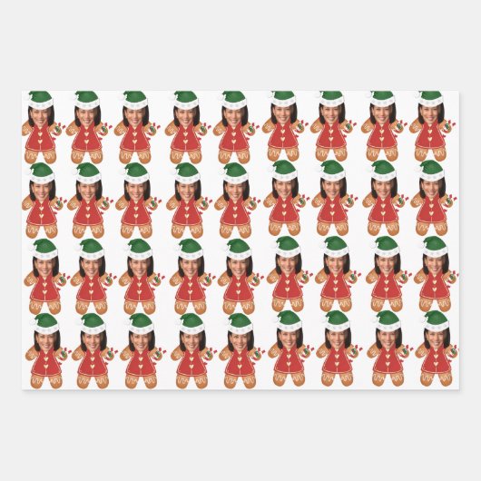 Kamala Harris Custom Face Foto Gingerbread Frau Geschenkpapier Set (Vorderseite)