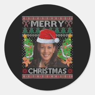 Kamala Harris Frohe Weihnachts-Shirt Frauen Ugly C Runder Aufkleber