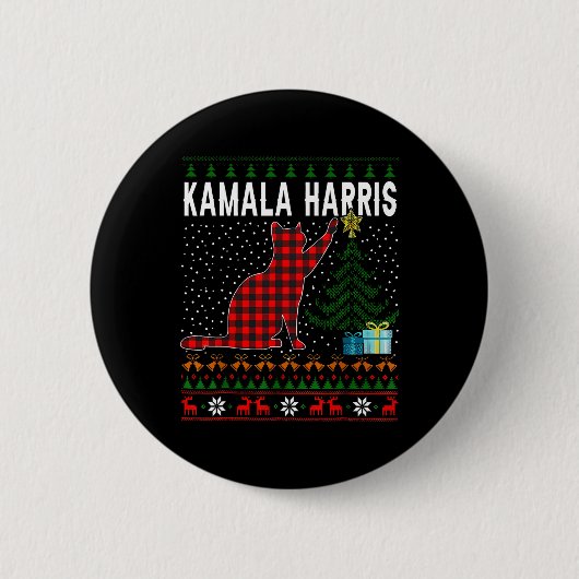 Kamala Harris Funny Cat Weihnachten Ugula Weihnach Button (Vorderseite)