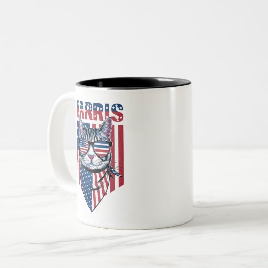 Kamala Harris für Präsident 2024 Funny Cat Zweifarbige Tasse (Vorderseite Links)