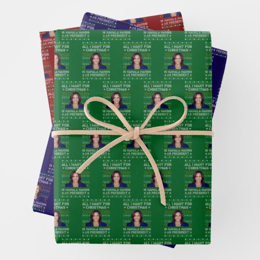 Kamala Harris für Präsident 2024 Weihnachten Geschenkpapier Set (Beispiel)