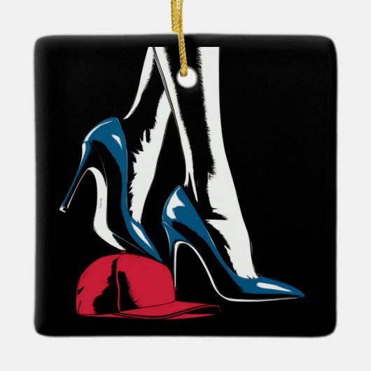 Kamala Harris Heels treten auf Maga Hat Keramikornament (Vorderseite)