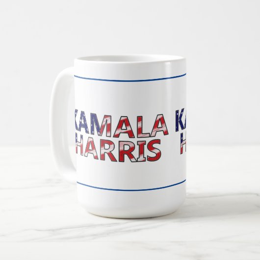 Kamala Harris in Flag-Farben Kaffeetasse (Vorderseite Links)