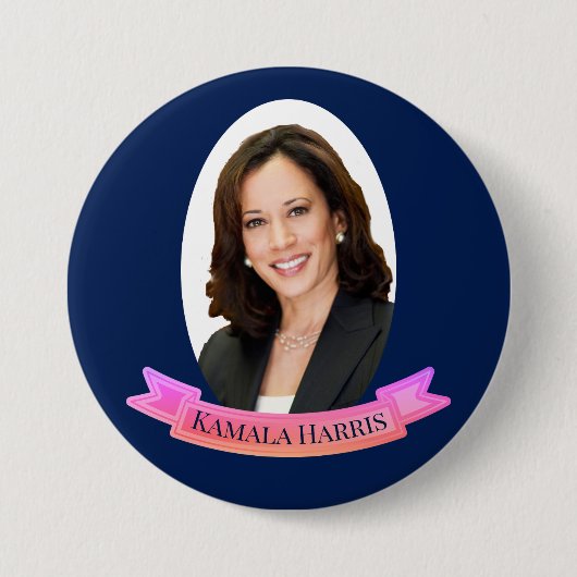 Kamala Harris in Rosa und Blau Button (Vorderseite)