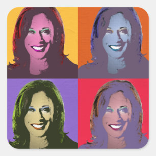 Kamala Harris Pop Art (Gelb, orange, Lila, rot) Quadratischer Aufkleber