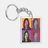 Kamala Harris Pop Art (Gelb, orange, Lila, rot) Schlüsselanhänger (Vorderseite links)