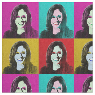 Kamala Harris Pop Art (Rosa, Aquamarin, Gold, Rot) Stoff