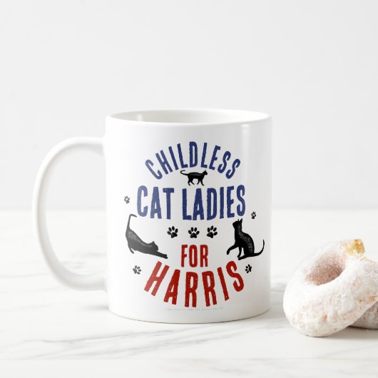 Kamala Harris Präsident 2024 Kinderlose Cat Ladys Kaffeetasse (Mit Donut)