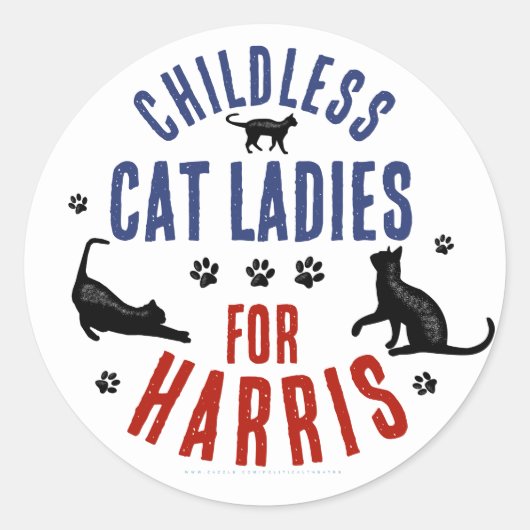 Kamala Harris Präsident 2024 Kinderlose Cat Ladys Runder Aufkleber (Vorderseite)