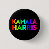 Kamala Harris Regenbogengradtypografie schwarz Button (Vorderseite)