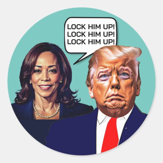 Kamala Harris sagt, sperre Trump auf Runder Aufkleber (Vorderseite)