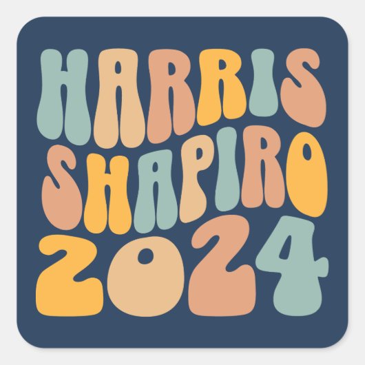 Kamala Harris Shapiro Wavy Text Retro Trendy Quadratischer Aufkleber (Vorderseite)