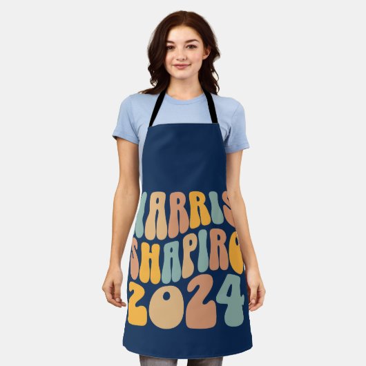 Kamala Harris Shapiro Wavy Text Retro Trendy Schürze (Getragen)