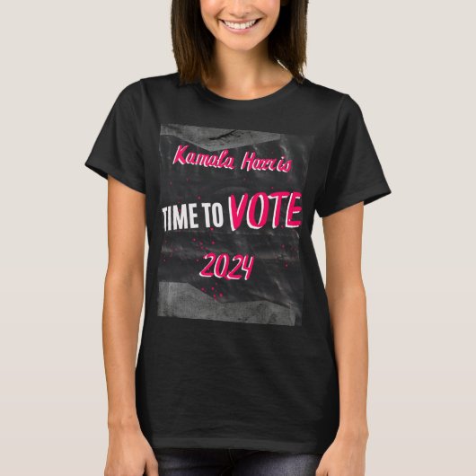 Kamala Harris T - Shirt. Schwarz mit rosa Schrifta T-Shirt (Vorderseite)