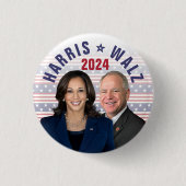 Kamala Harris Tim Walz 2024 Präsident Vice Fotos Button (Vorderseite)