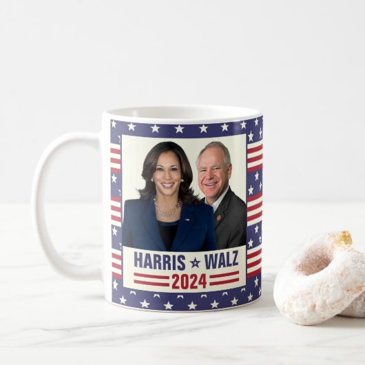 Kamala Harris Tim Walz 2024 Präsident Vice Fotos Kaffeetasse (Mit Donut)