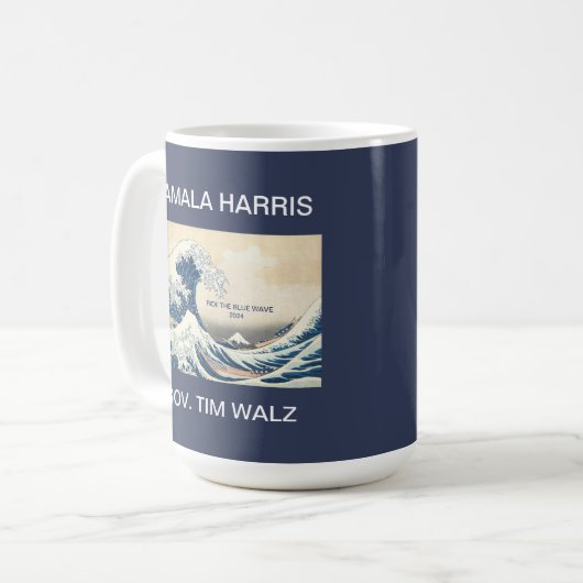 KAMALA HARRIS TIM WALZ BLUE WAVE 2024 KAFFEETASSE (Vorderseite Links)