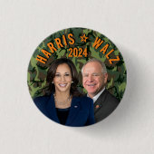 Kamala Harris Tim Walz Präsident Camouflage für Fo Button (Vorderseite)