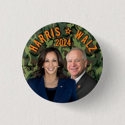 Kamala Harris Tim Walz Präsident Camouflage für Fo Button (Vorderseite)