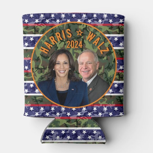 Kamala Harris Tim Walz Präsident Camouflage für Fo Dosenkühler (Rückseite)