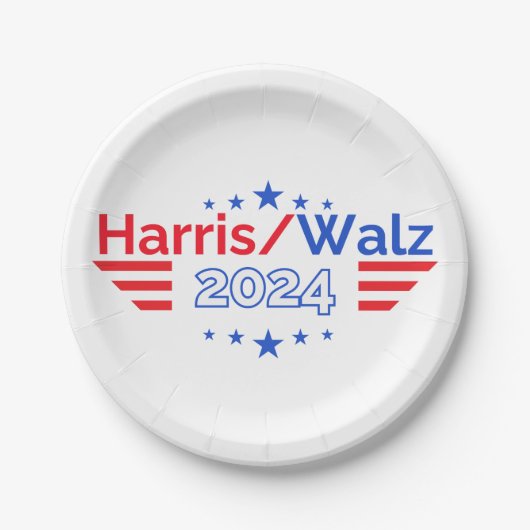 Kamala Harris Tim Walz Wahl 2024 Pappteller (Vorderseite)