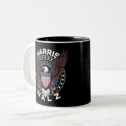 Kamala Harris Tim Walz Waltz Wahl 2024 Zweifarbige Tasse (Vorderseite Links)