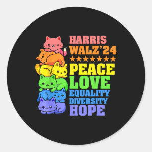 Kamala Harris Tim Wheimer 2024 Peace Cat Lgbt Harr Runder Aufkleber