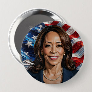 Kamala Harris und die amerikanische Flagge Button