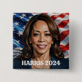 Kamala Harris und die amerikanische Flagge Button (Vorderseite)
