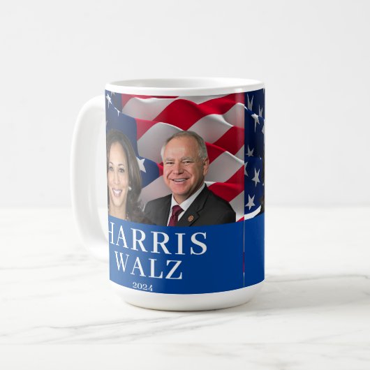 Kamala Harris und Tim Walz 2024 Kaffeetasse (Vorderseite Links)