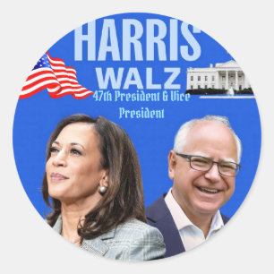 Kamala Harris und Tim Walz-2024_ Runder Aufkleber