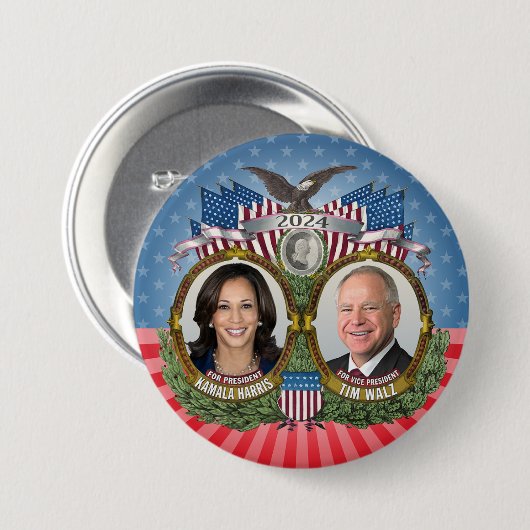 Kamala Harris und Tim Walz 2024 - Stars Jugate Button (Vorne & Hinten)