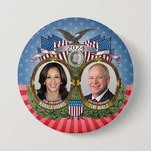 Kamala Harris und Tim Walz 2024 - Stars Jugate Button (Vorderseite)