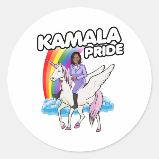 KAMALA HARRIS UNICORN PRIDE RUNDER AUFKLEBER (Vorderseite)