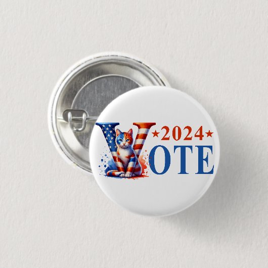 Kamala Harris Vote 2024 Cat Patriotic Button (Vorne & Hinten)